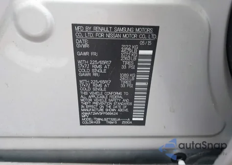 2015 Nissan Rogue Sv z USA, uszkodzony, nr VIN KNMAT2MV5FP569424